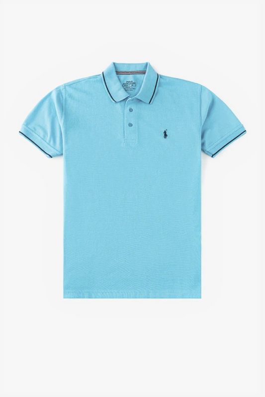 RL Premium Cotton Tipping Polo Shirt – Sky Blue