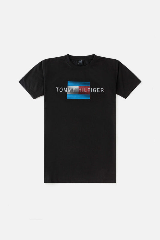 Tommy Print Cotton T Shirt – Black